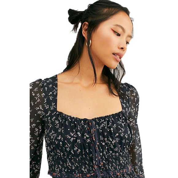 FREE PEOPLE Printed Lolita Top Floral Black NWT XS - Picture 5 of 6
